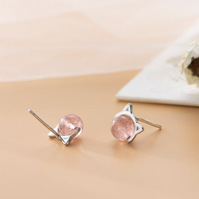 Pink Cat Eye Earrings - Cat earrings