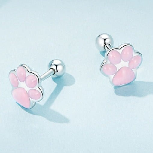 Pink Cat Paw Earrings - Cat earrings