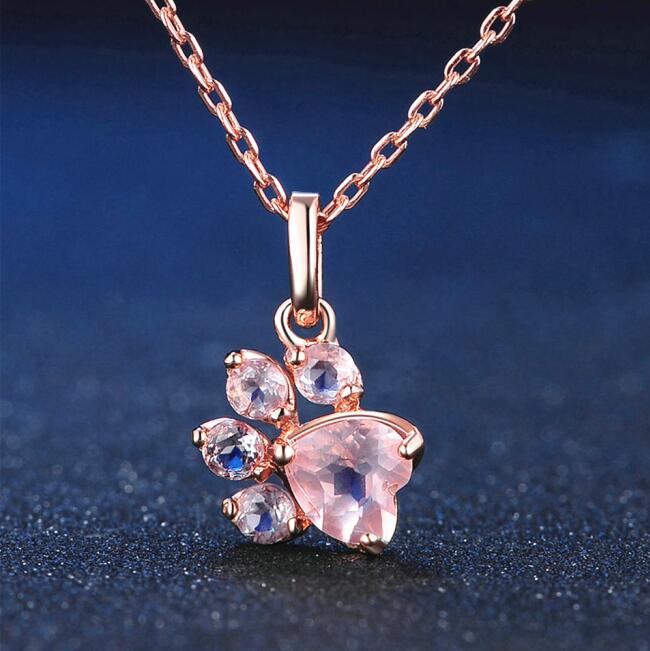 Pink Cat Paw Necklace - Cat necklace