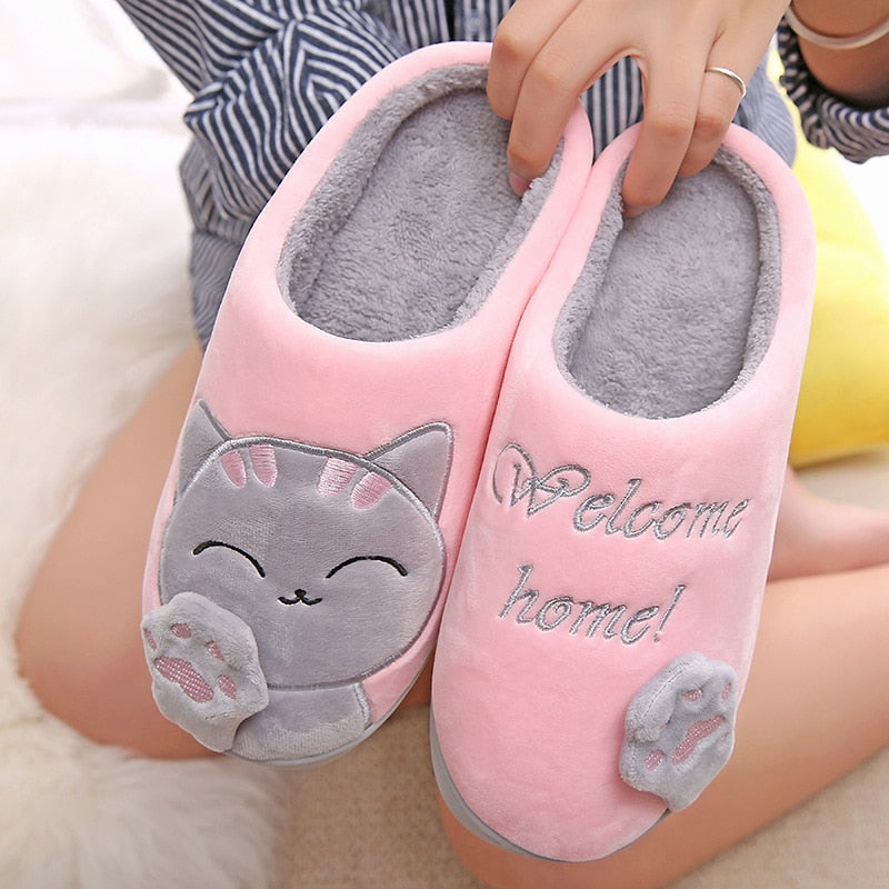 Pink Cat Slippers - Pink Gray / 36 - Cat slippers