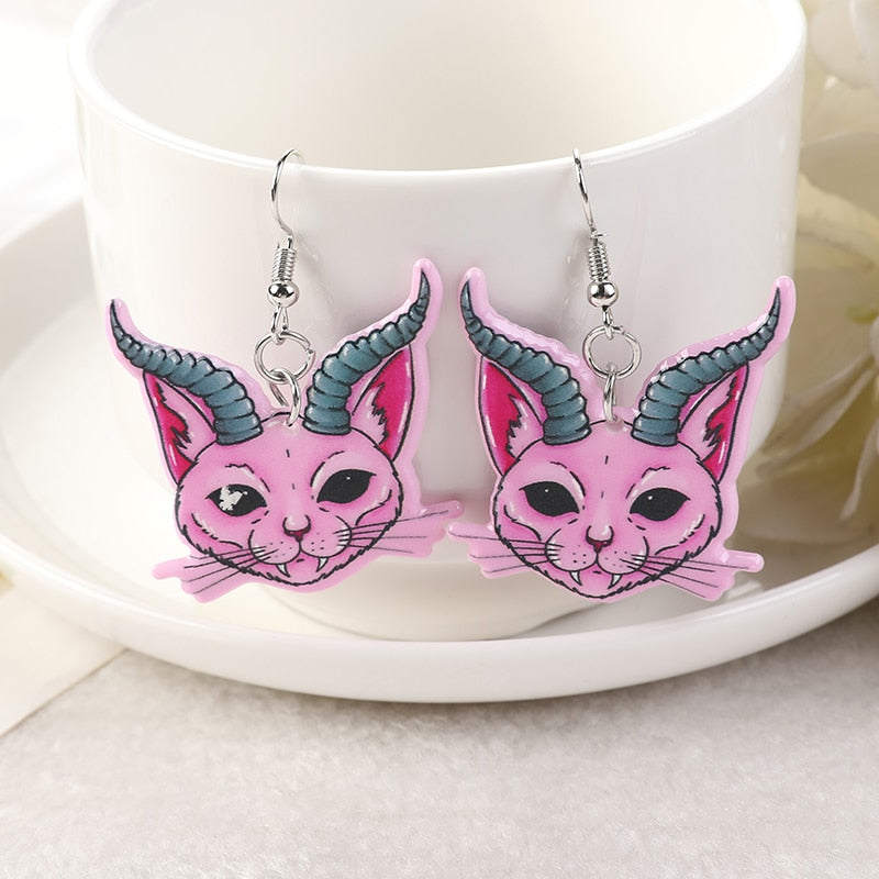 Pink Halloween Cat Earrings - Siames - Cat earrings