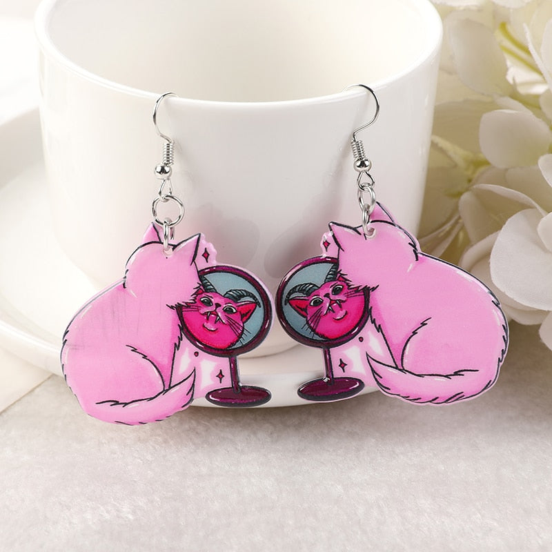 Pink Halloween Cat Earrings - Mirror - Cat earrings