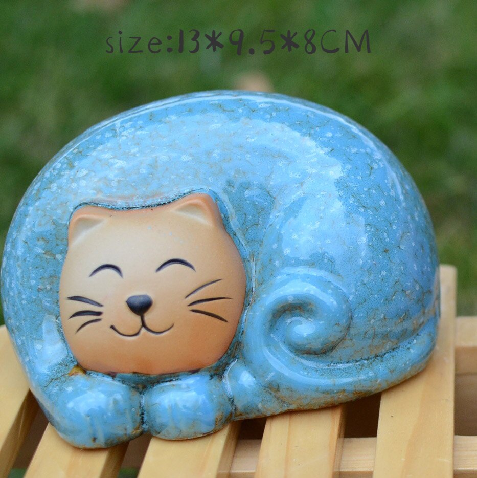 Porcelain Cat Figurines - Blue