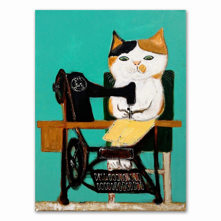 Posters of Cats - 10x15cm No Frame / Sewing - Cat poster