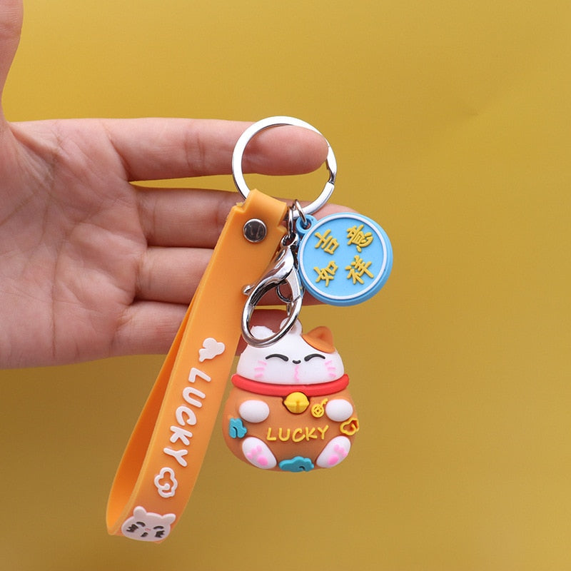 Pretty Lucky Cat Keychain - Orange - Cat Keychains