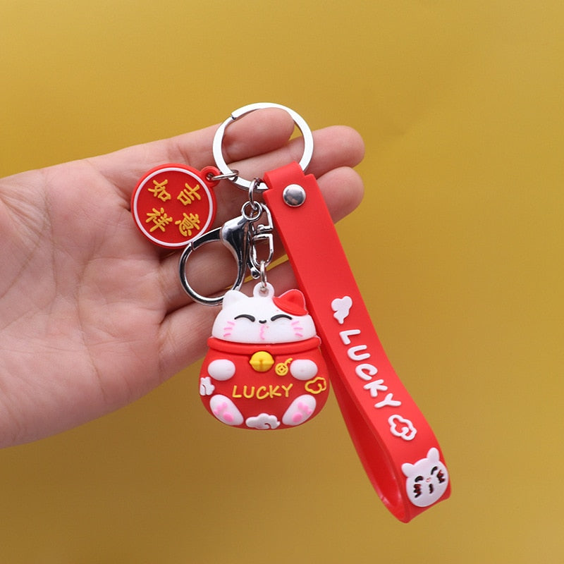 Pretty Lucky Cat Keychain - Red - Cat Keychains