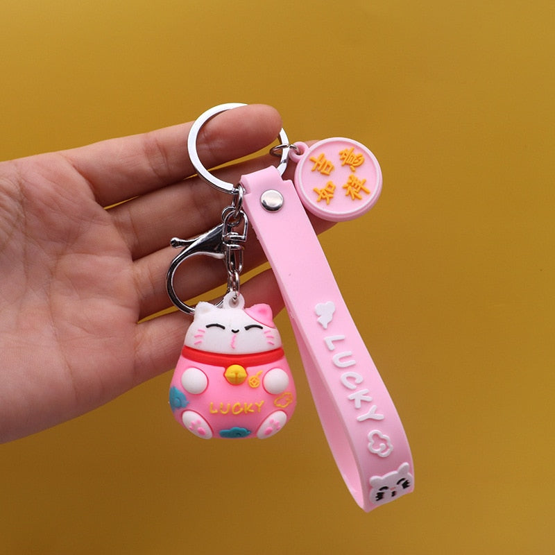 Pretty Lucky Cat Keychain - Pink - Cat Keychains