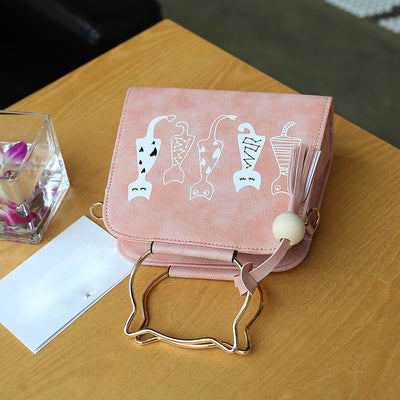 Printed Cat Handbag - Pink - Cat Handbag