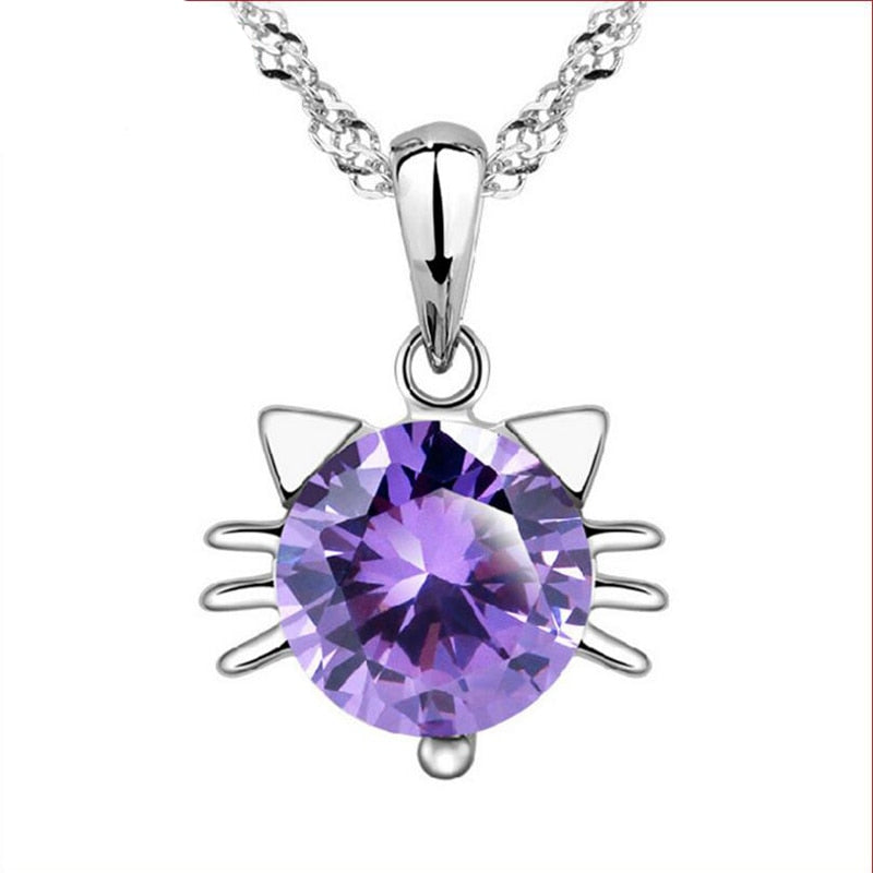 Purple Cat Necklace - Cat necklace