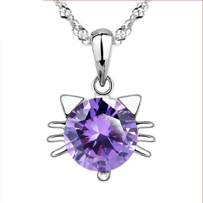 Purple Cat Necklace - Cat necklace