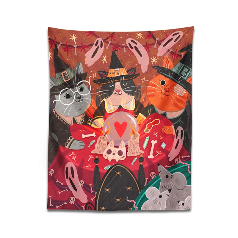 Red Halloween Cat Tapestry - Cat Tapestry