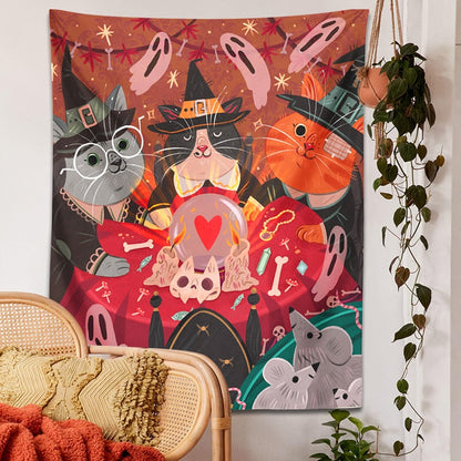 Red Halloween Cat Tapestry - Cat Tapestry