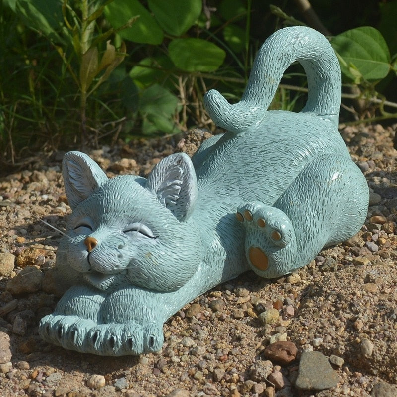 Resin Cat Statue - Light Grey