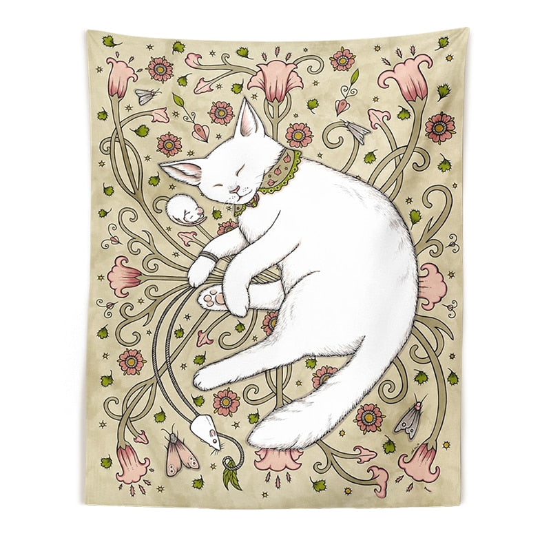 Retro Cat Tapestry - Beige / 95X73 - Cat Tapestry