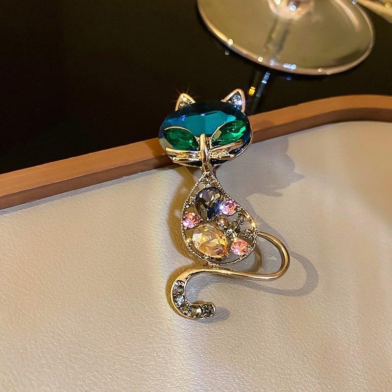 Rhinestone Cat Brooch - Rhinestone Cat Brooch