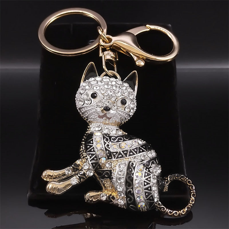 Rhinestone Egyptian Cat Keychain - Cat Keychains