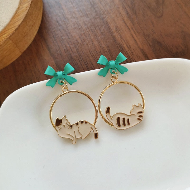 Ribbon Cat Earrings - Cat earrings