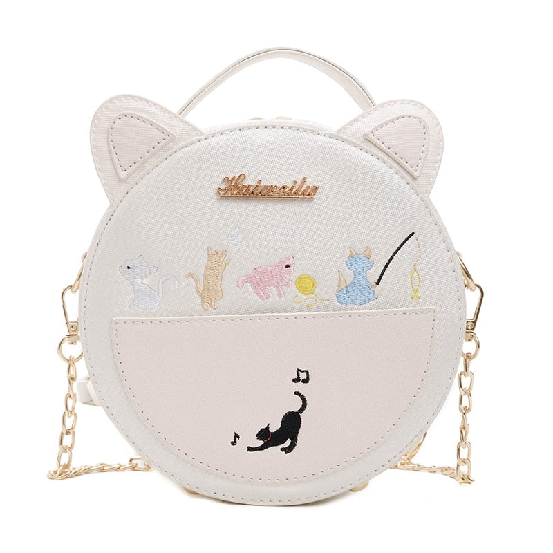Round Cat Handbag - White - Cat Handbag