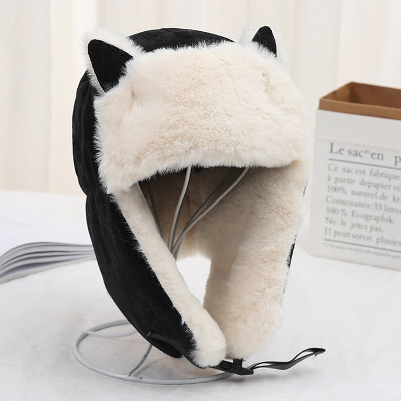 Russian cat Hat - Black - Cat beanie