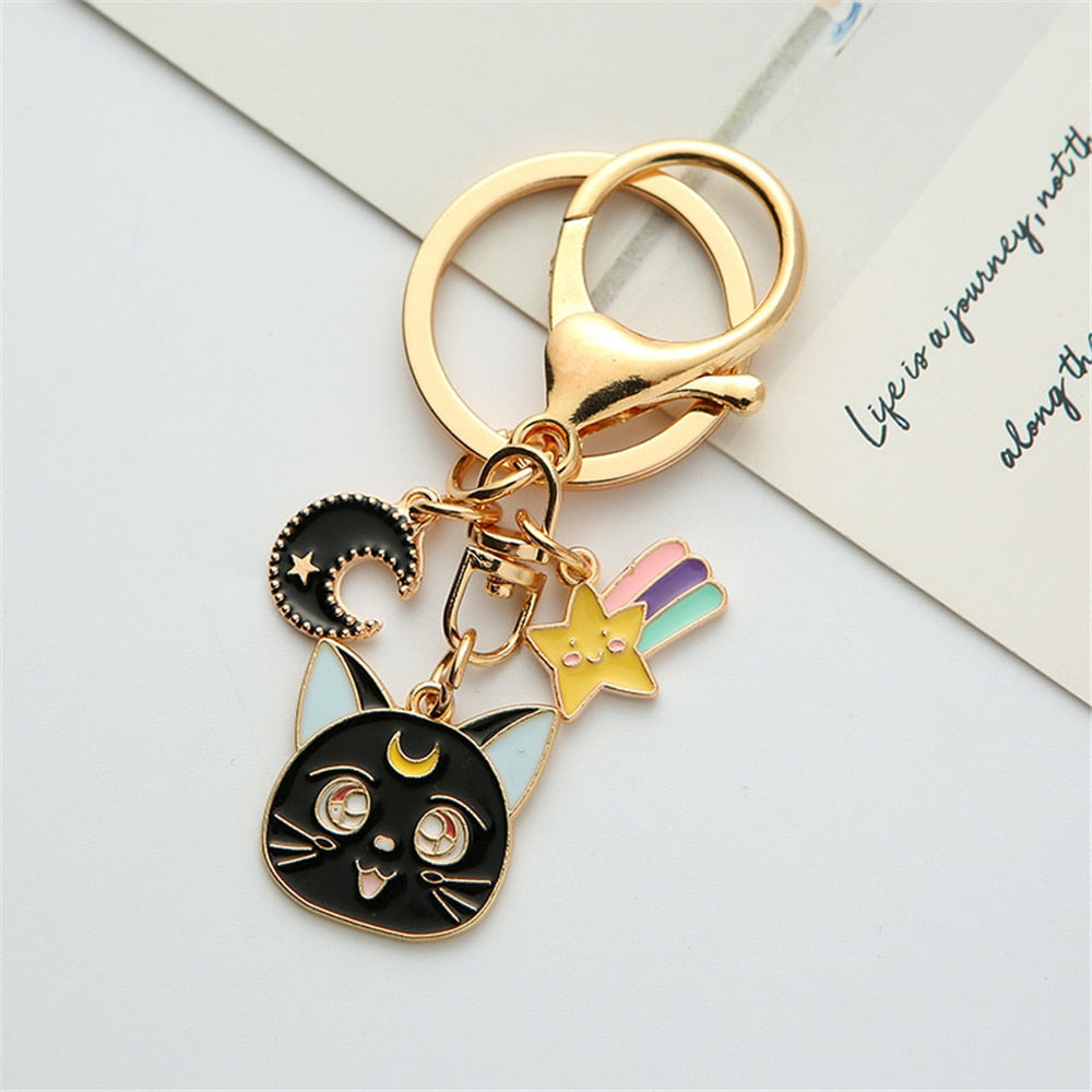 Sailor moon Cat Keychain - Black - Cat Keychains