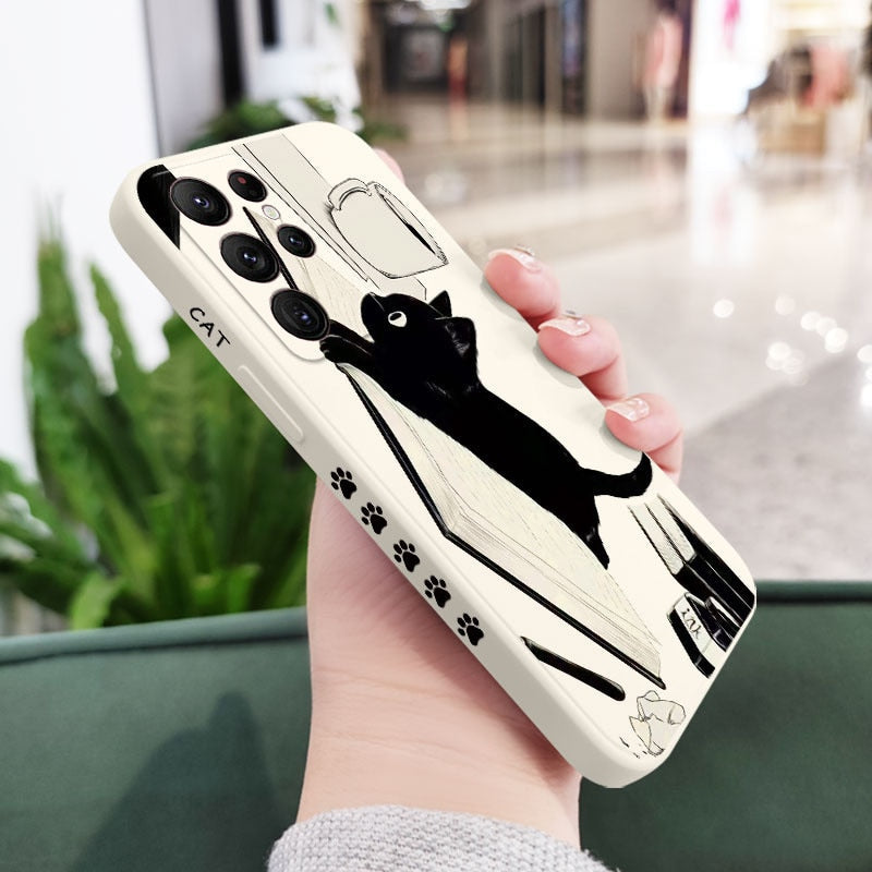 Samsung Galaxy Black and White Cat Phone Case - Galaxy S22