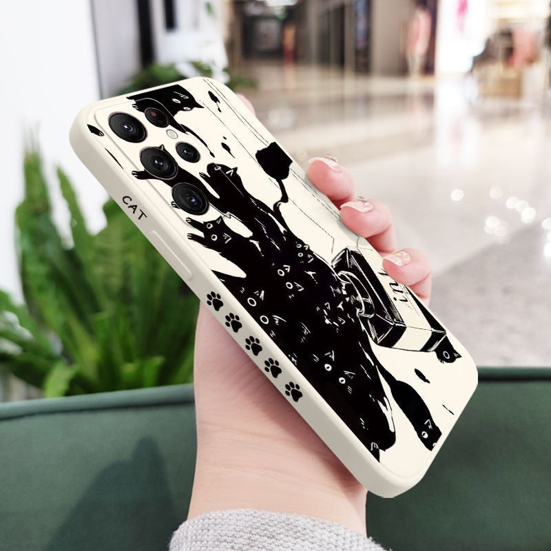 Samsung Galaxy Black and White Cat Phone Case - Galaxy S22