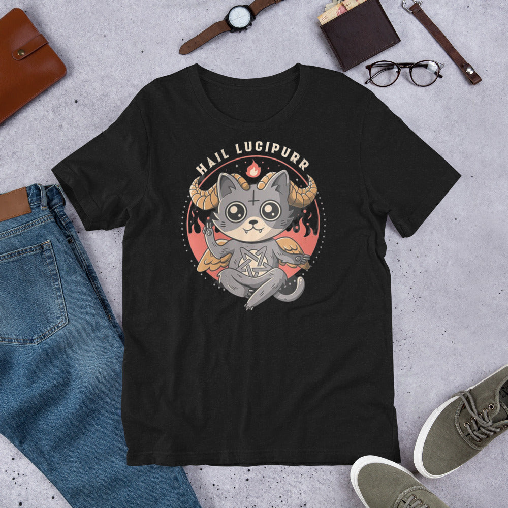 Satanic cat shirt - Black Heather / XS