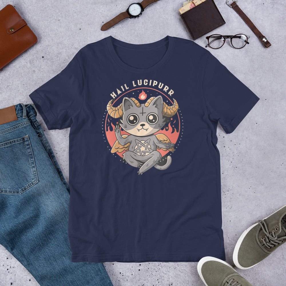 Satanic cat shirt - Navy / XS