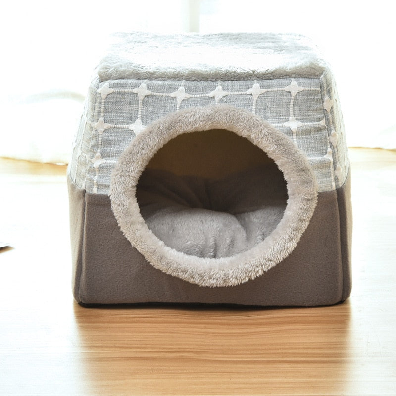 Self warming Cat Bed - Grey Grid / L 35x33x30cm