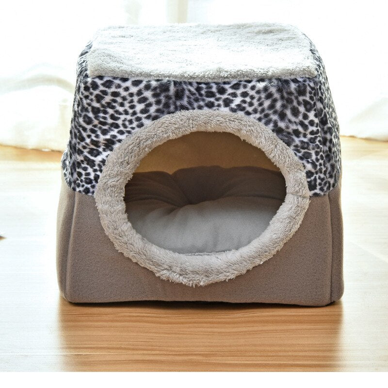 Self warming Cat Bed - Grey Leopard / L 35x33x30cm