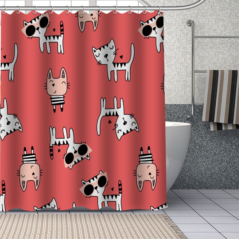 Shower Curtain Cat - Red / 90x180cm