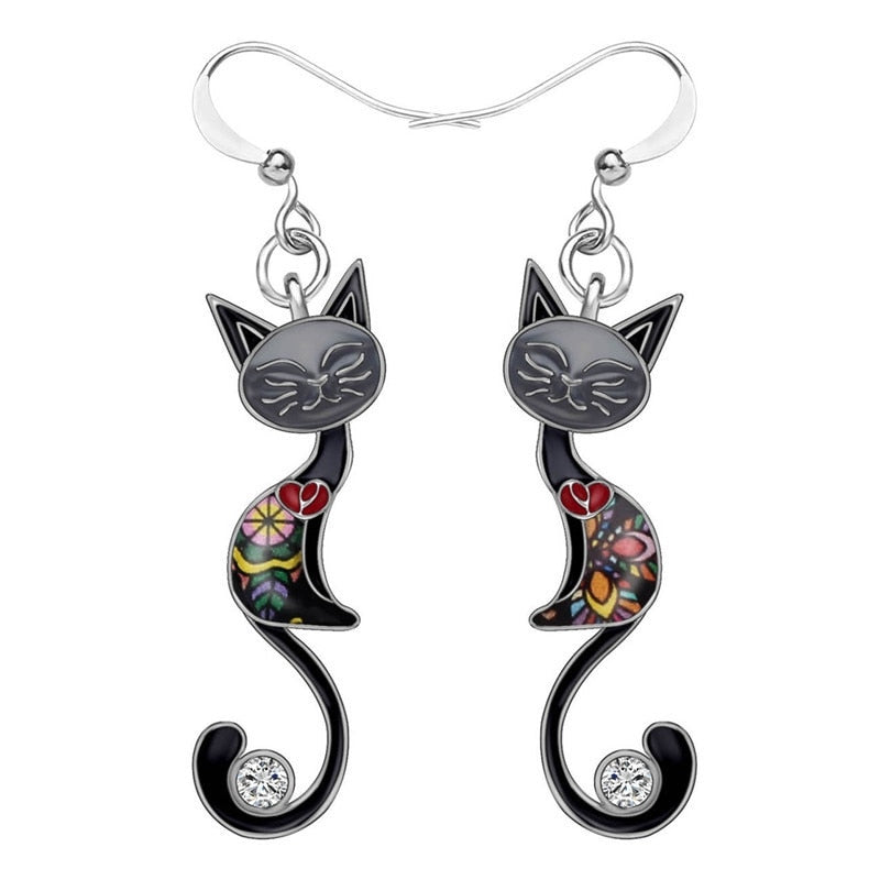Siamese Cat Earrings - Black - Cat earrings