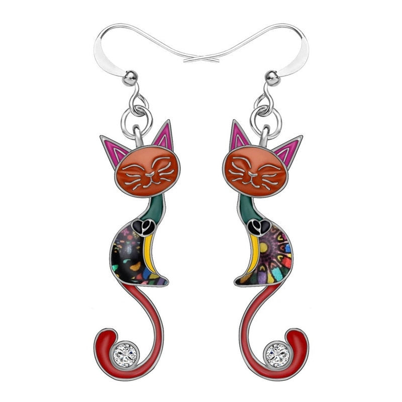 Siamese Cat Earrings - Red - Cat earrings