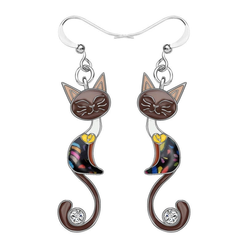 Siamese Cat Earrings - Brown - Cat earrings