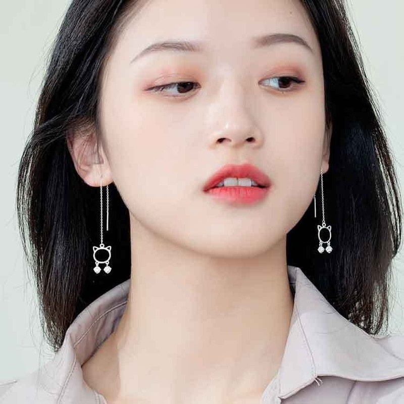 Silver Cat Earrings - Cat earrings