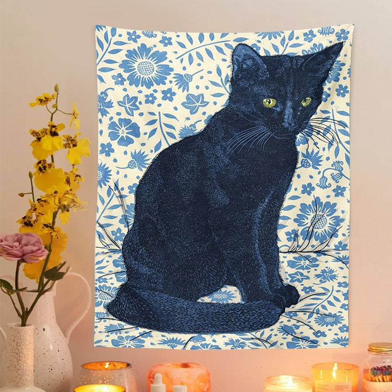 Simple Black Cat Tapestry - Cat Tapestry