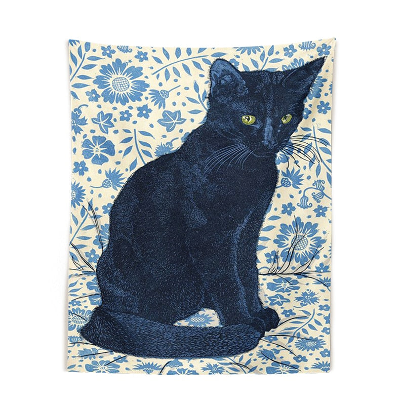 Simple Black Cat Tapestry - Cat Tapestry