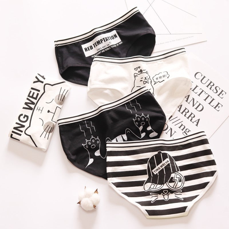 Simple Black White Cat Panties - Cat panties
