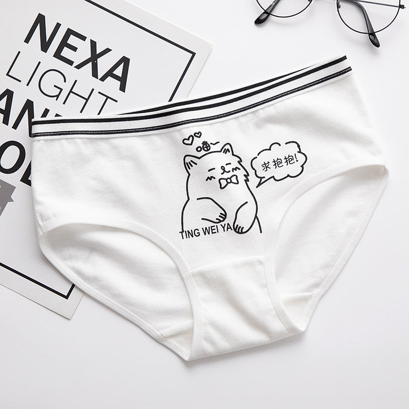 Simple Black White Cat Panties - Shy Cat / L - Cat panties