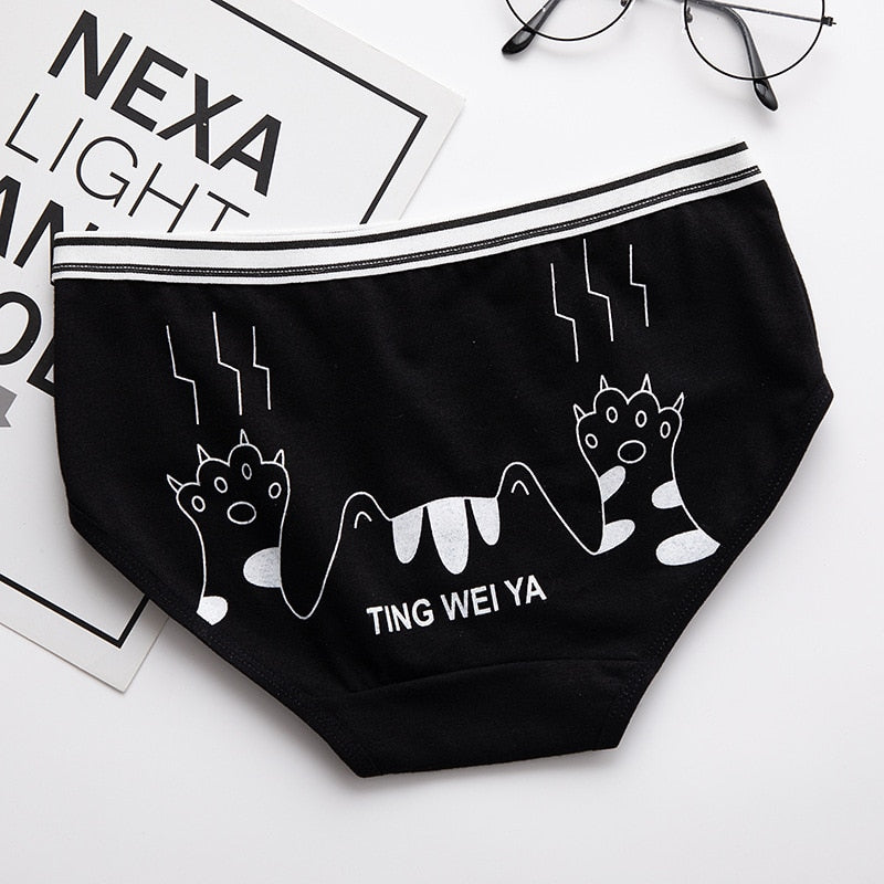 Simple Black White Cat Panties - bottom meow palm / L - Cat