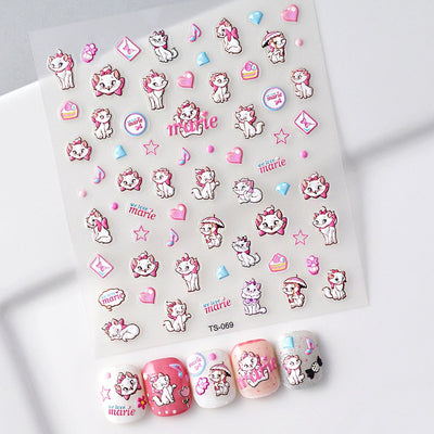 Simple Cat Nail Art - Red