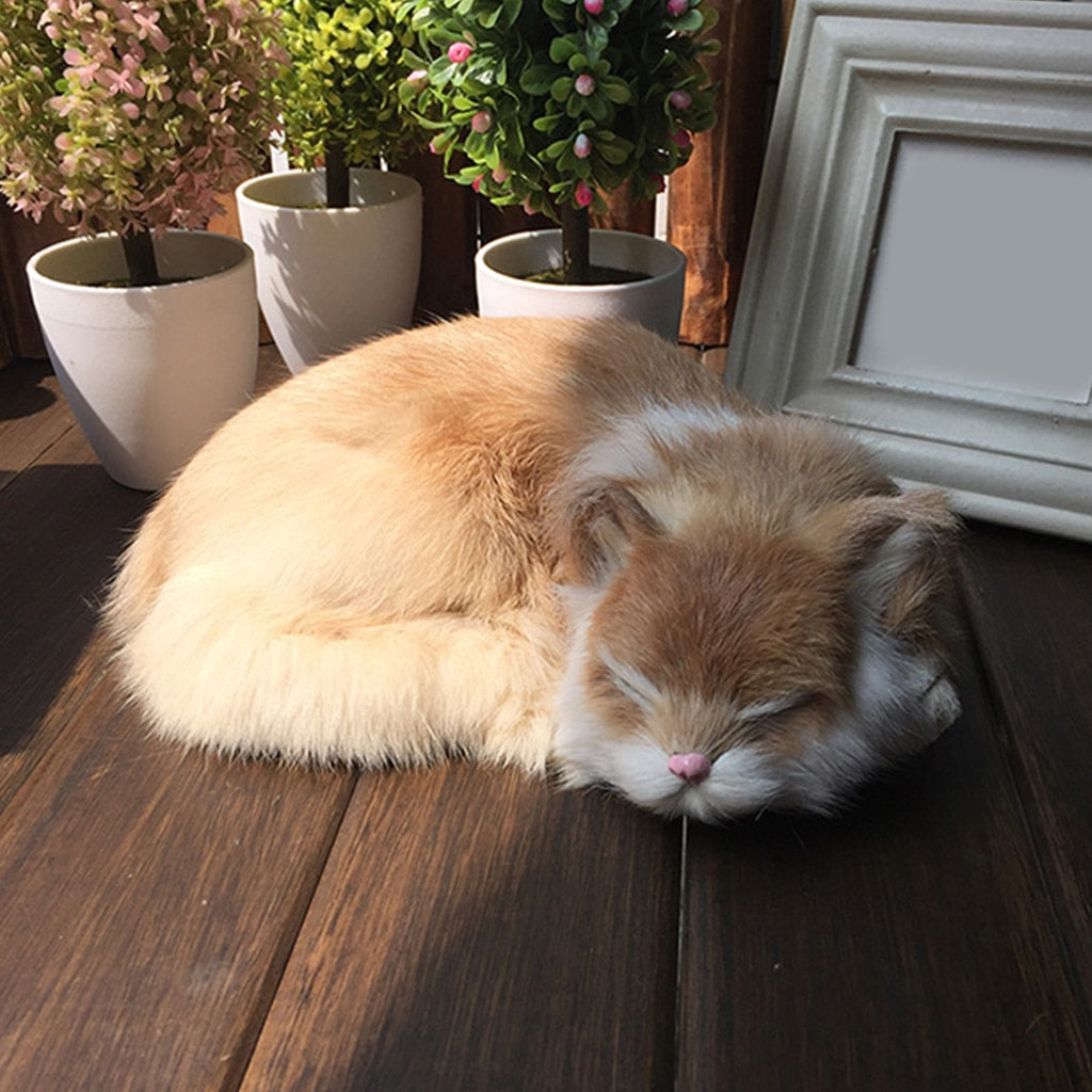 Sleeping Realistic Cat Plush - Orange
