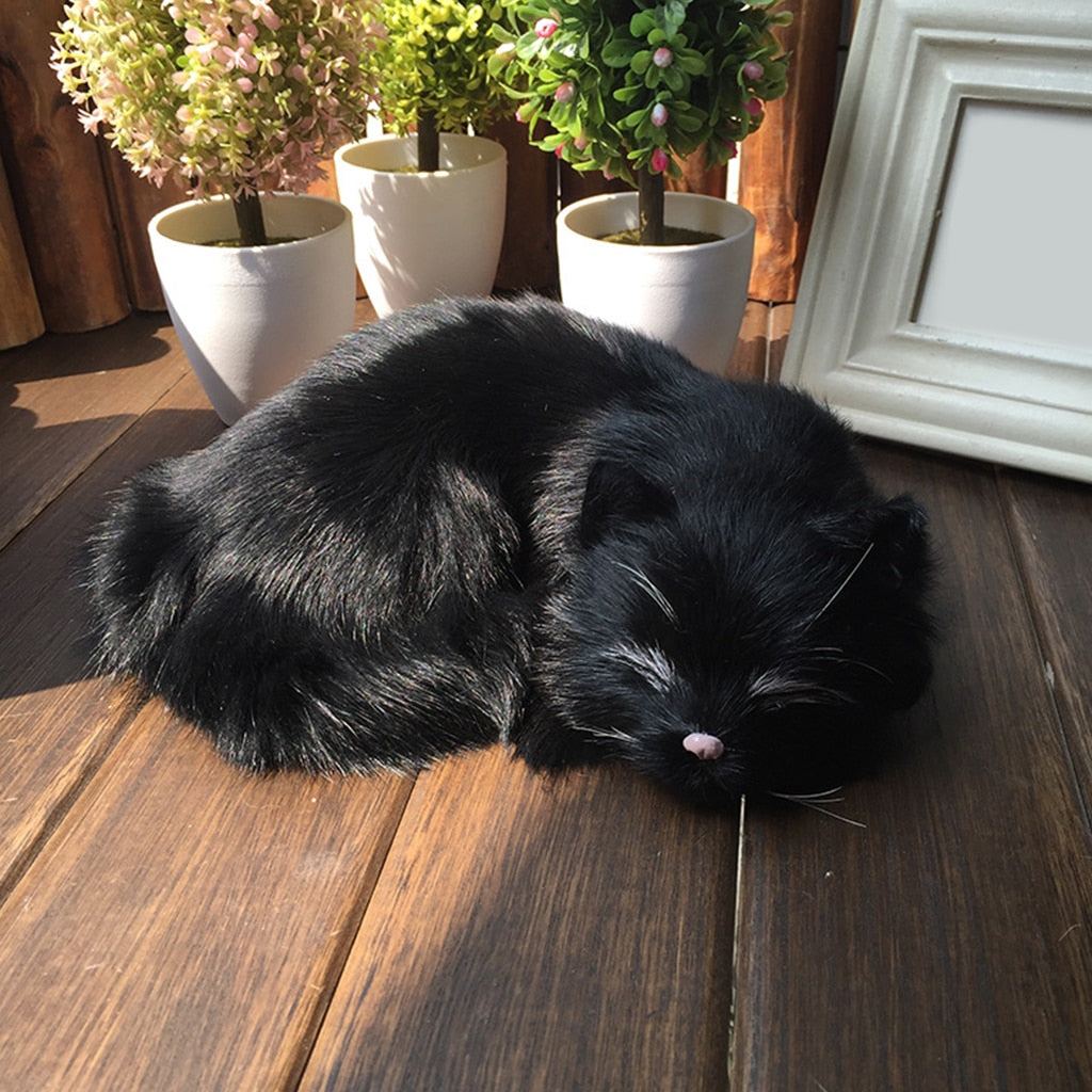 Sleeping Realistic Cat Plush - Black