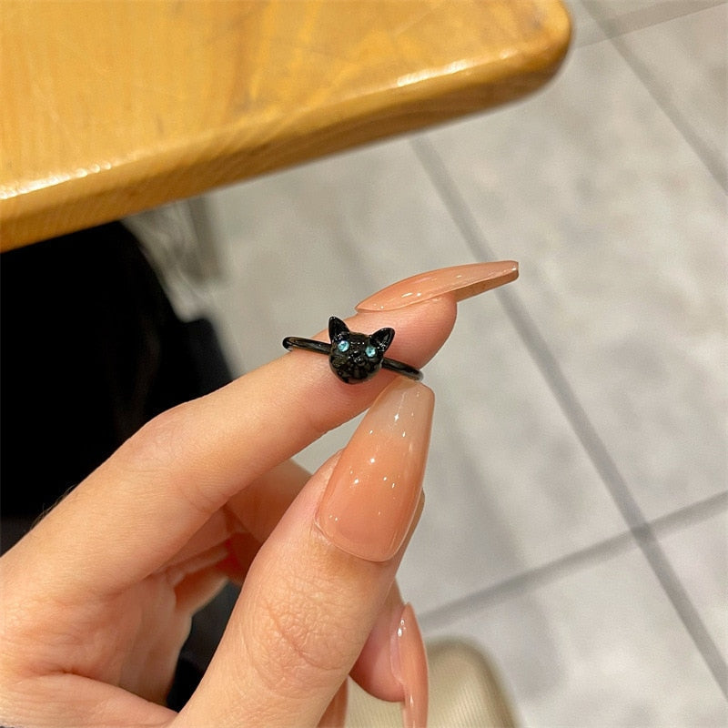 Small Black Cat Ring - cat rings
