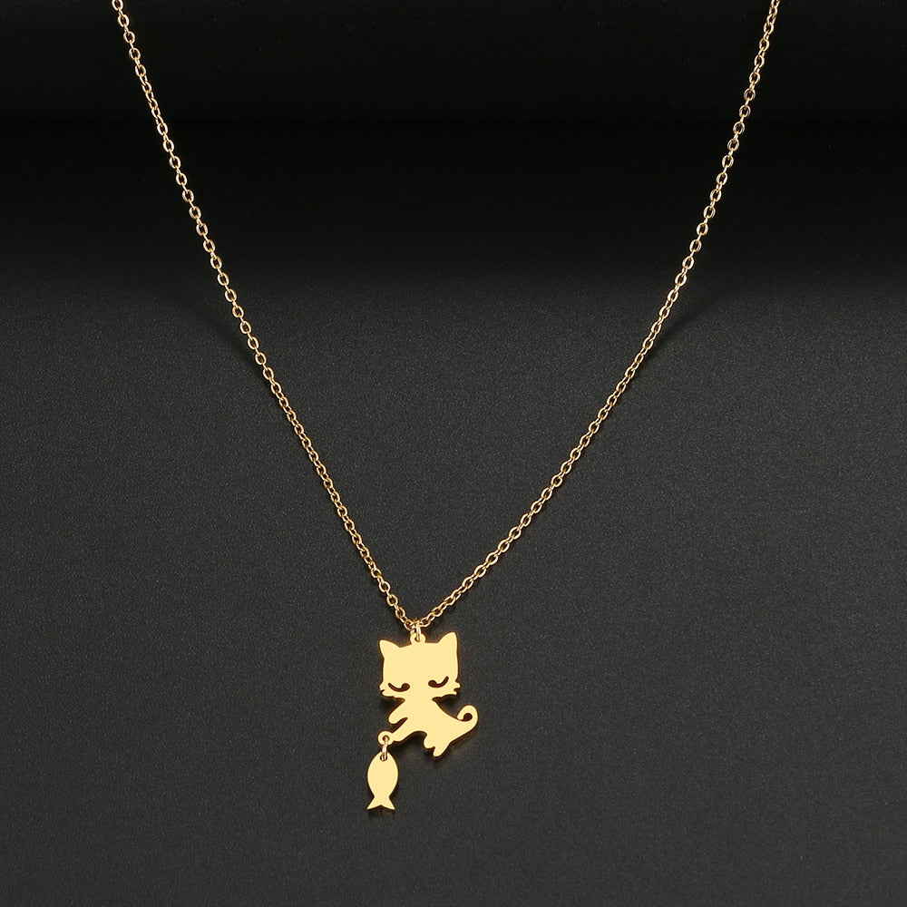 Small Cat Necklace - Gold - Cat necklace
