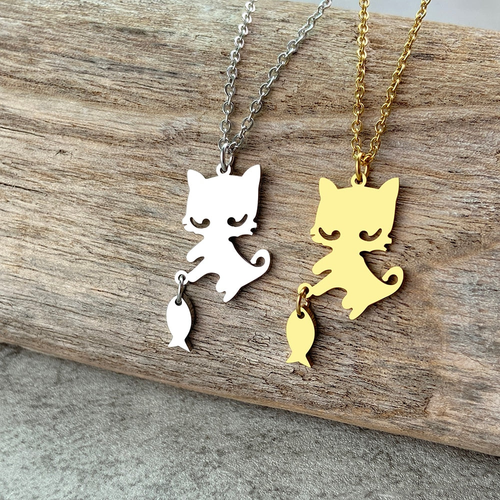 Small Cat Necklace - Cat necklace