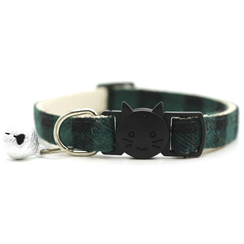 Soft Plaid Cat Collars - Green - Cat collars