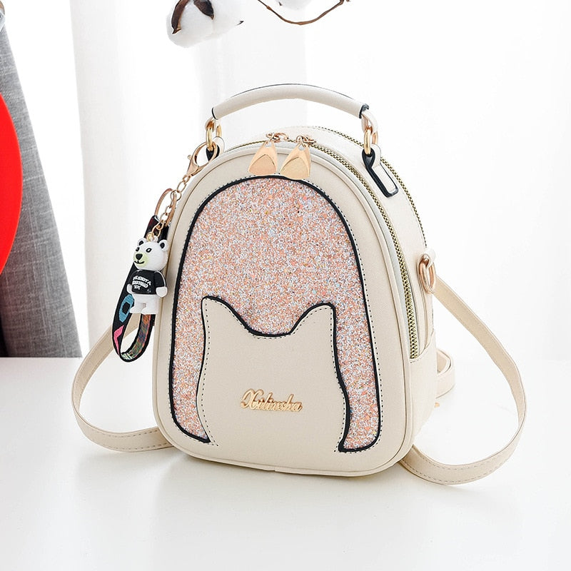 Sparkly Cat Handbag - Beige - Cat Handbag