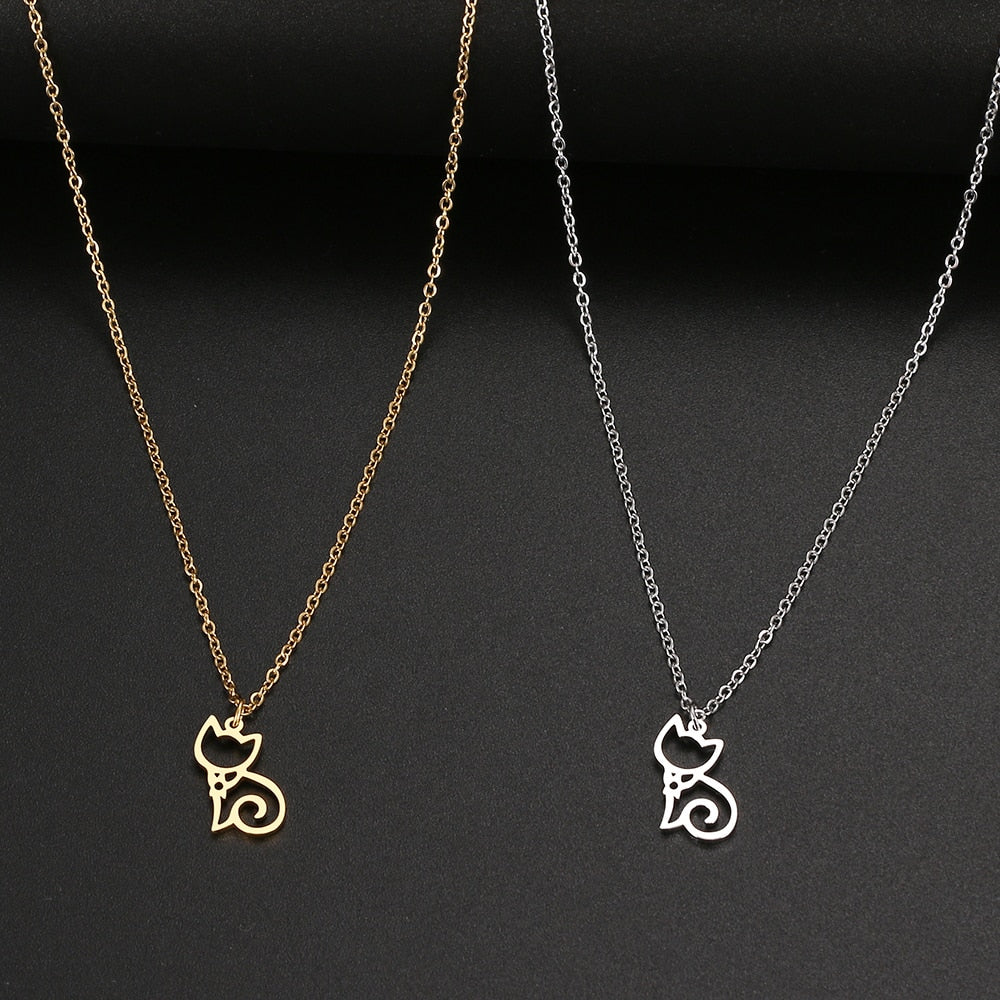 Stainless Steel Cat Necklace - Cat necklace