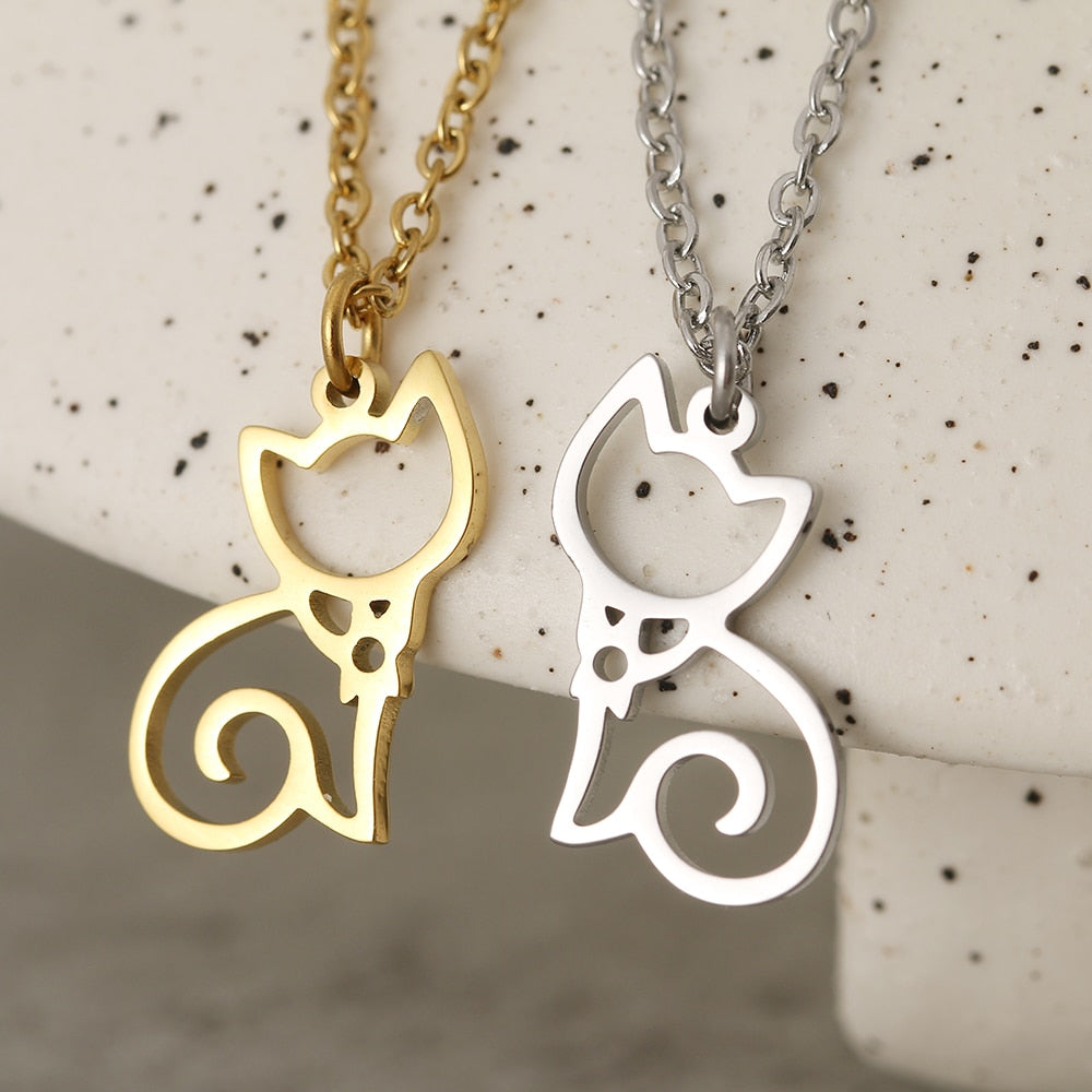 Stainless Steel Cat Necklace - Cat necklace